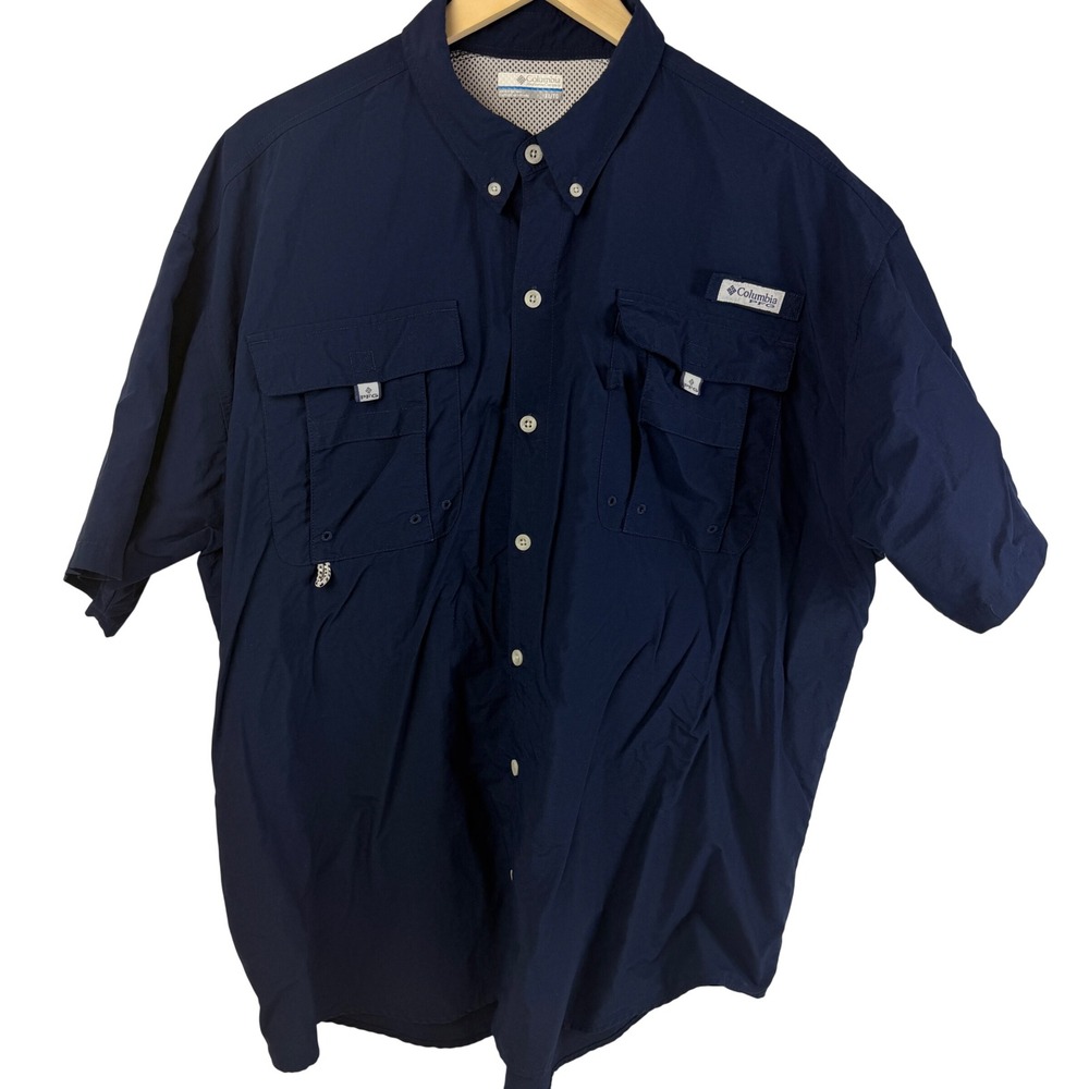 Columbia PFG Bahama II Fishing Shirt Mens XL Navy Blue Excellent Vented UPF 30